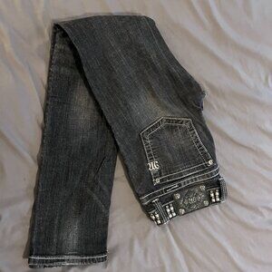 Miss Me Studded Belt Faded Black Skinny Jeans JP5130SK-3 size 28 Embellished